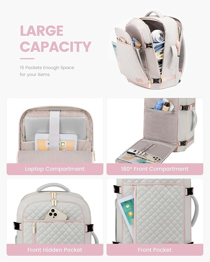 LOVEVOOK Travel Backpack for Women, Carry on Backpack for Airplanes,TSA Personal Item Travel Bag fits 15.6" Laptop,Travel Essentials Carry On Bag Flight Approved with 3 Packing Cubes