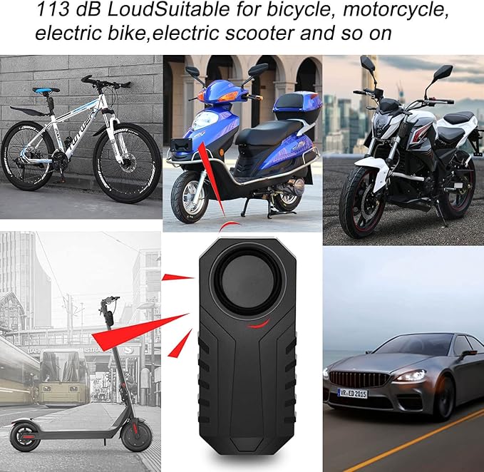 113dB Bike Alarm, Wireless Vibration Motion Sensor Waterproof Motorcycle Alarm with Remote, Anti-Theft Vibration Bicycle Alarm Waterproof Vehicle Security Alarm System, 2 Pack