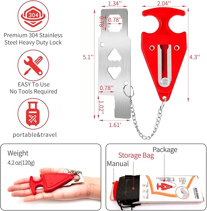 ZZRUI Portable Door Lock Extra Lock for Additional Privacy and Safety in Home,Hotel and Apartment,Travel,Bedroom,AirBNB(2 Pack)