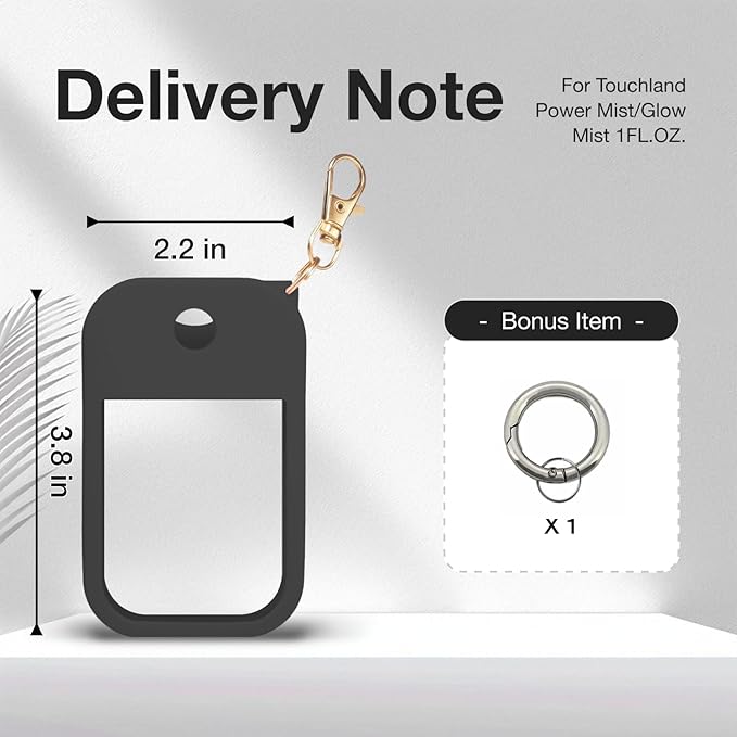 1 PC Soft Silicone Case for Touchland Power Mist (1FL. OZ./30 mL), Protective and Stylish Case with Keychain Compatible with Touchland Hand Sanitizer Spray (Black)