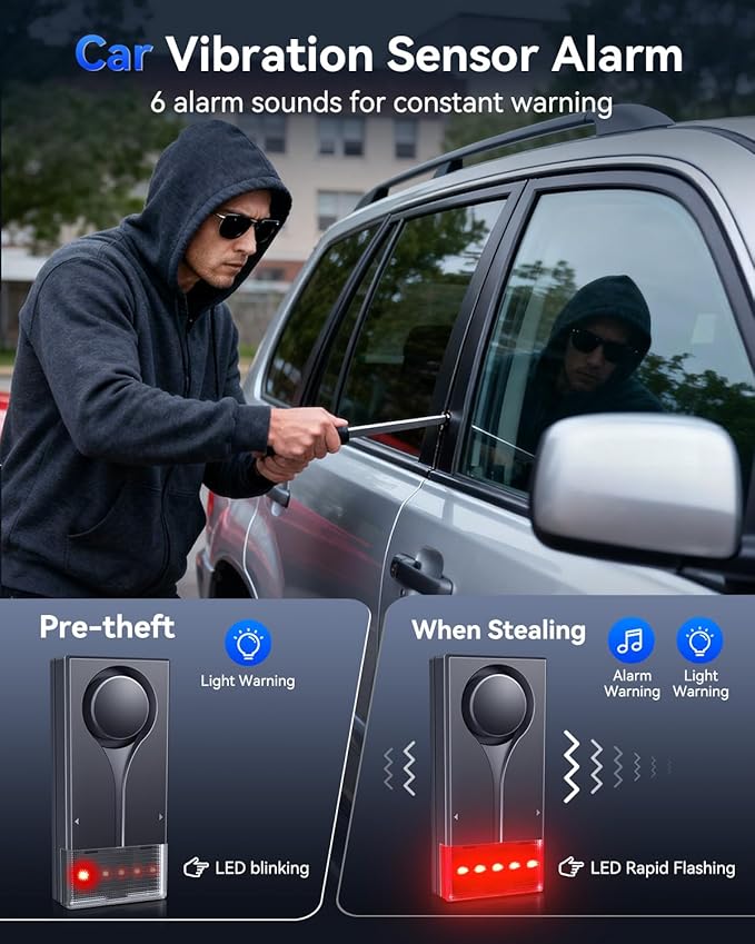 Car Security Alarm with Wireless Remote, 108dB Loud Siren, 3-Level Sensitivity, Vibration Sensor for Anti-Theft, Universal for Sedan, SUV, Truck (Upgrade 4.0)