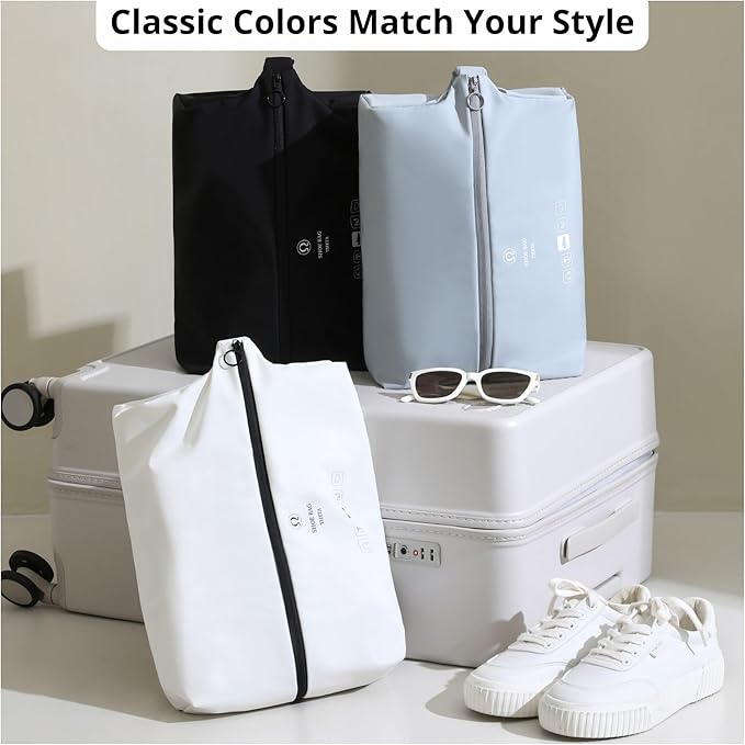 tianzong 2 Pack Double-Layer Fabric Wide-Opening Waterproof Travel Shoe Bag with Comfortable Handle (Bluish Grey)