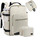 LOVEVOOK 40L Large Travel Backpack for Women Men, 17 Inch Carry on Backpack for Traveling on Airplane, Personal Item Travel Bag Airline Approved, Business Causal Weekender Backpack, Beige-Black