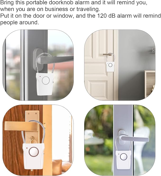 JIAN BOLAND Door Handle Alarm - Vibration-Activated Security Alert with 120DB Audible Alarm, Effective up to 500FT - Ideal for Travel, Hotels, Apartments & Home Protection
