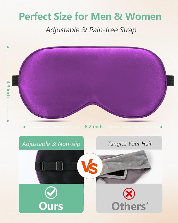BeeVines Sleep Mask, 4 Packs 100% Real Natural Pure Silk Eye Masks with Adjustable Strap for Sleeping, Mulberry Silk Eye Sleep Shade Cover, Block Light Reduces Puffy Eyes Traveling Gifts(Purple)
