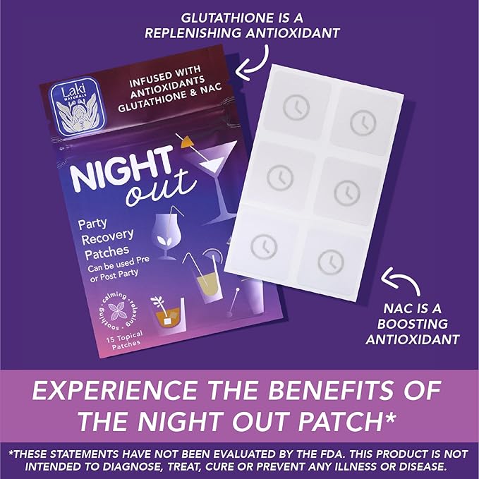 Laki Naturals Night-Out Patch (1 Count, Pack of 15) |All Natural Antioxidant Support After Drinking, Hypoallergenic