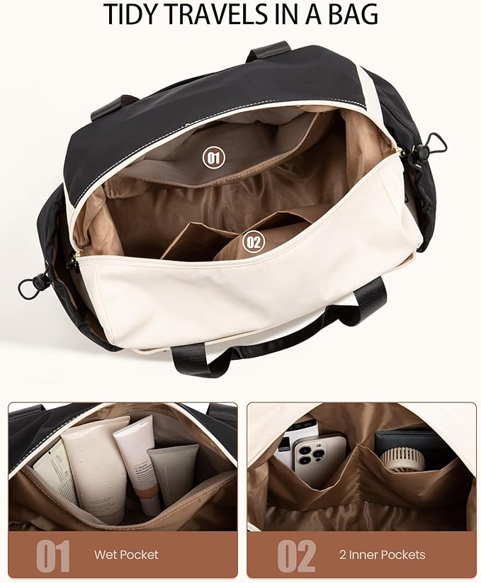 LOVEVOOK Travel Duffel Bag, Weekender Bags for Women, Large Overnight Bags with Shoe Compartment, 38L Carry on Gym Hospital Bag with Wet Pocket, 2 Pcs