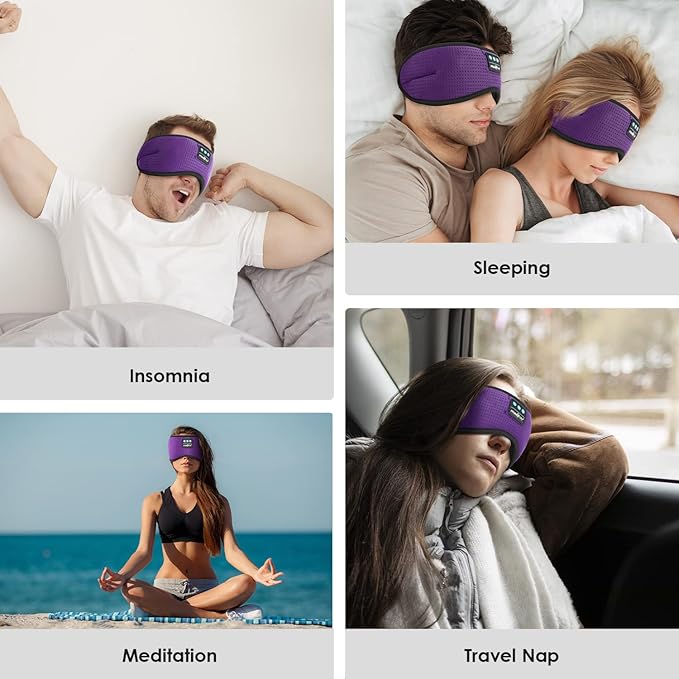 MUSICOZY Sleep Headphones, Bluetooth 5.4 Sleep Mask Headband Headphones Sleeping Eye Mask, Wireless Music Earbuds Earphones with HD Stereo Speakers Cool Gadgets Gifts (Lavender Purple)