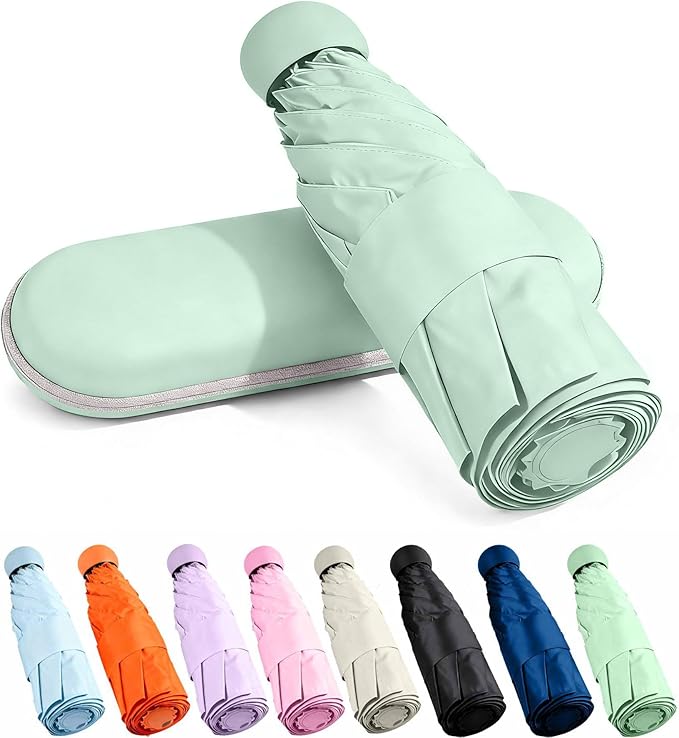 MRTLLOA Travel Essentials Mini Umbrella with Case for Purse - Small Compact & Lightweight, UV Sun Protection, Manual Open/Close for Pocket Umbrella(Women/Men/Kids)