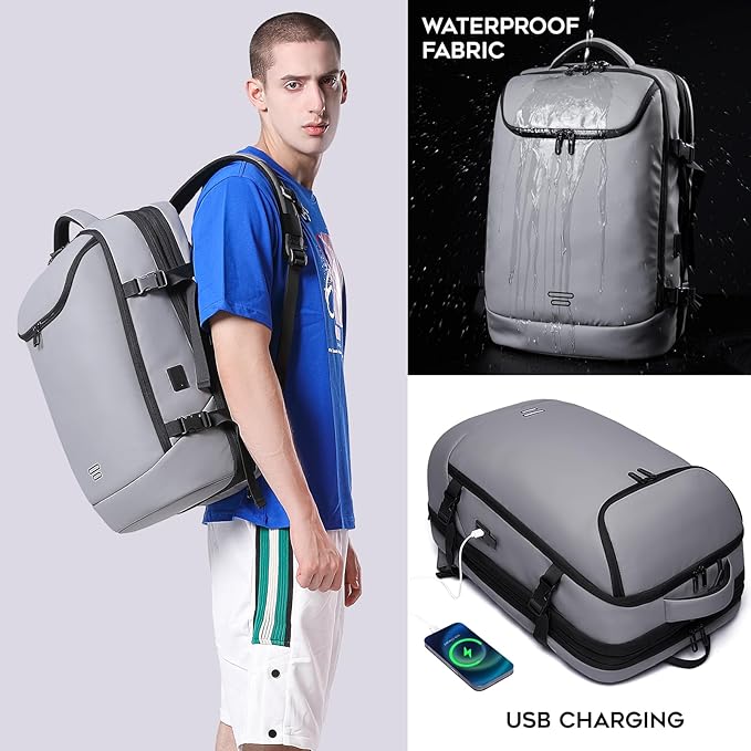 TANGCORLE Laptop Backpack for Women, 50L Carry On Backpack Men, Expandable Flight Approved Water Resistant Luggage with 3 Packing Cubes & USB Port, Travel Backpack Fits 17.3 Inch Notebook