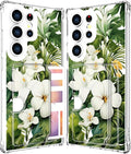 Compatible with Samsung Galaxy S24 Ultra Case Card Holder for Women Cute Design,Wallet Phone Cases Transparent Cool Kawaii Protective (Clear Green Flowers Tropical Jungle)
