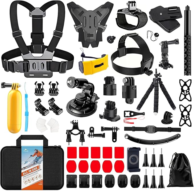 HONGDAK 70in1 Upgrade Action Camera Accessories Kit Compatible with GoPro Hero 13 12 11 10 9 8 7 6 5 4 Max 11 mini Insta360 X5 X4 X3 GO3 DJI Osmo Action 6 5Pro 4 3 AKASO Sony Sports DV