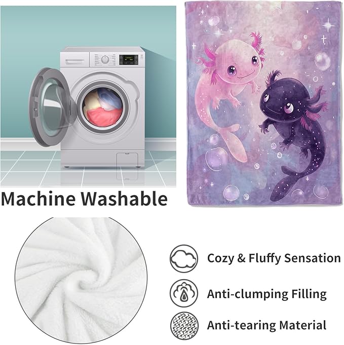 Axolotl Blanket,Cute Axolotls Flannel Throw Blankets,Soft Warm Lightweight Cozy Plush Animal Dark Purple Throws for Bedroom Sofa Home Travel Decor Gifts for Women Girls 80"x60"