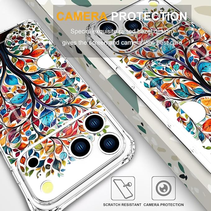 Compatible with iPhone 17 Pro Max Case Card Holder for Women Cute Design,Wallet Phone Cases Transparent Cool Kawaii Protective (Clear Tree Colorful Leaves)