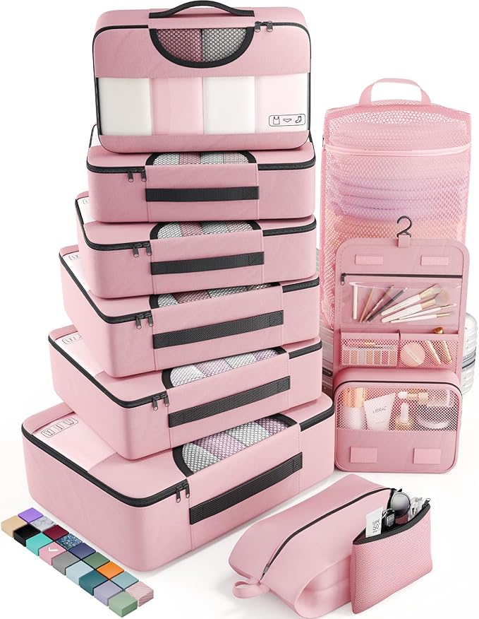 Veken 10 Set Packing Cubes for Travel Essentials, Suitcase Organizer Bags in 4 Sizes, Carry-On Luggage Accessories with Large Laundry Bag & Passport Holder, Must-Have for Airplane, Road Trip & Camping