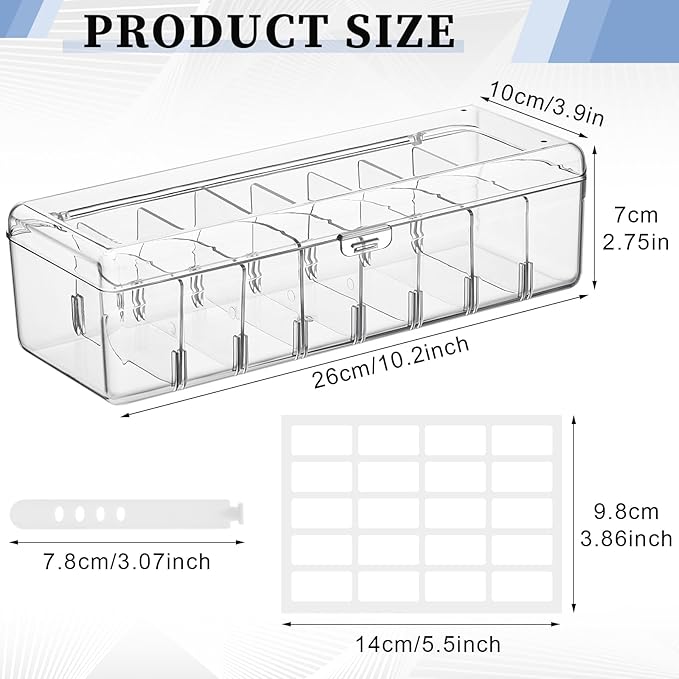 Tatuo 2 Pcs Cable Organizer Box with 20 Wire Ties and 2 Sort Stickers, Clear Plastic Cord Storage Box with Lid for Home Office Desk Organizers and Accessories