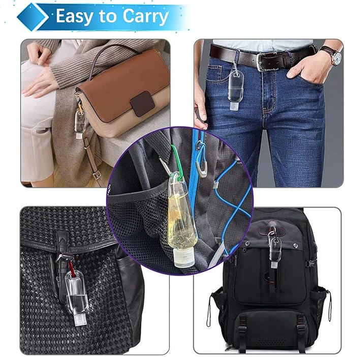 5 Pcs Refillable Travel Bottles Hand Sanitizer Travel Size Holder with Keychain Portable Empty Plastic Bottles Leakproof Squeeze Containers with Clip for Home Office Outdoor