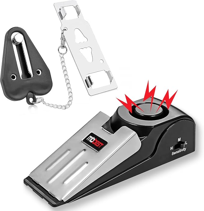 MBBEST Door Stop Alarm & Hotel Door Lock,Dual Protection Security Door Kit,Door Security Devices Pocket Door Stopper Self Defensey Tools for Hotel Travel Home Apartment House