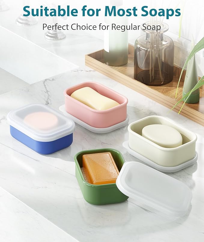 Quatish Compact Leakproof Travel Soap Case, Silicone Soap Box with Draining Layer, Enhanced Soap Container, Suitable for Camping, Gym, Bathroom, Outdoor Essentials, Blue
