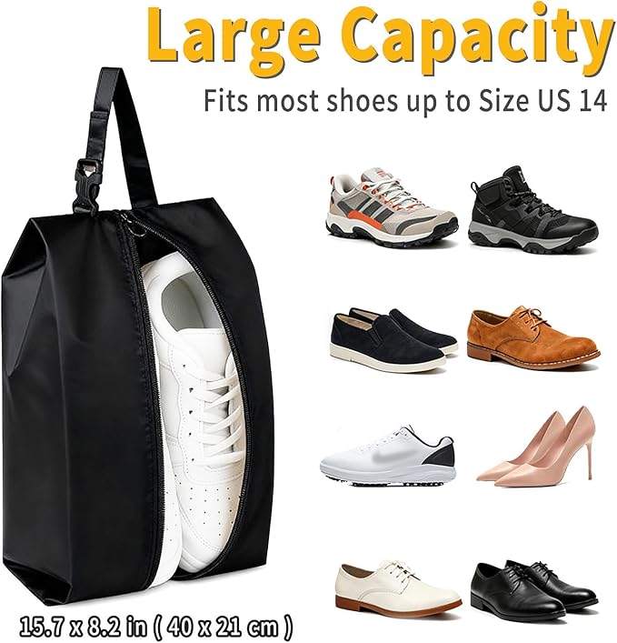 4-Pack Clip & Go Shoe Storage Bags for Travel – Zipper Shoe Pouches with Handle, Lightweight Organizers for Packing and Closet Storage (Khaki)