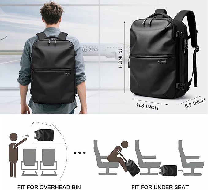 BANGE Travel Backpack with Vacuum Pocket and TSA lock version can hold 15.6 inch Laptop suitable Overnight Flight Approved Anti-theft Bag