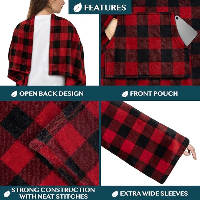 PAVILIA Blanket with Sleeves for Adult Women Men, Soft Warm Wearable Blanket Fleece Wrap Throw, Robe Blanket Gift