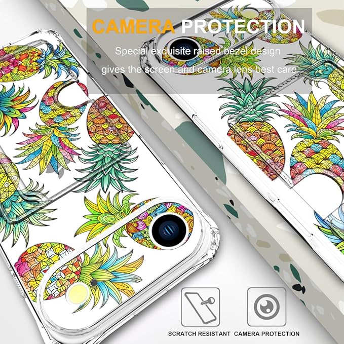 Compatible with iPhone 17 Air Case Card Holder for Women Cute Design,Wallet Phone Cases Transparent Cool Kawaii Protective (Clear Pineapple Fruit Tropical)