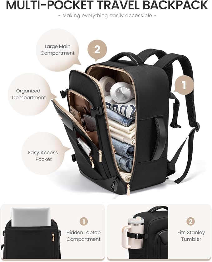 LOVEVOOK 56L Travel Backpack for Women Men, Medium Checked Backpack for Airplanes TSA Personal Item Travel Bag fits 18" Laptop, Waterproof Weekender Essentials Airline Approved with 2 Packing Cubes