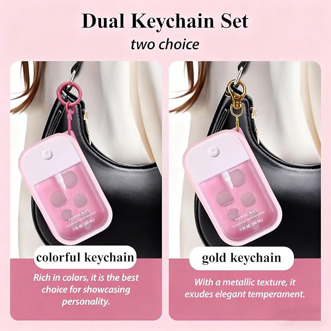 Silicone Case for Touchland Hand Sanitizer Spray 1 fl oz,Protective Case with Dual Keychains and Back Hole Design,Portable Hand Sanitizer Holder Keychain for Daily Outings, Travel & More (Pink)