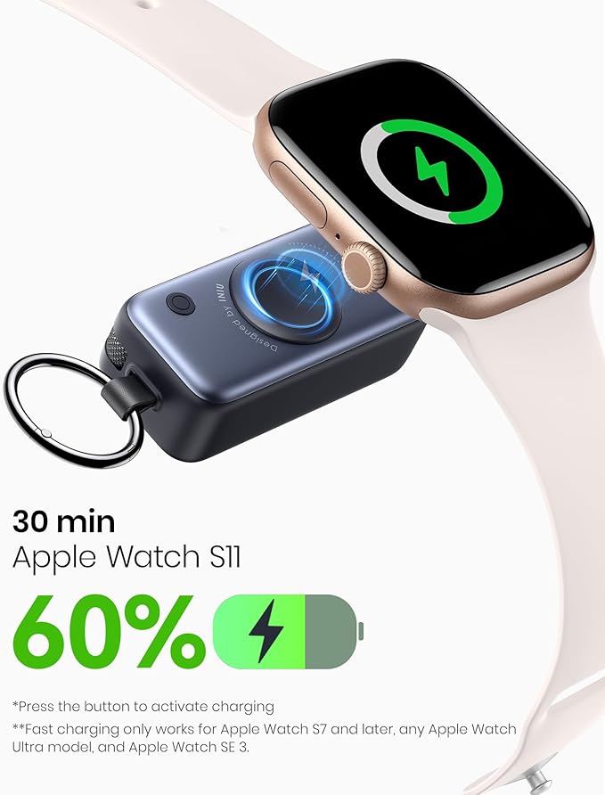 INIU SnapGo Mini Portable Charger, Power Bank for Apple Watch and iPhone, 5000mAh 20W PD Fast Charging Flight-Safe Travel Essential Battery Pack for Apple Watch Ultra 11 10 9 8 SE, iPhone Air 17 16 15