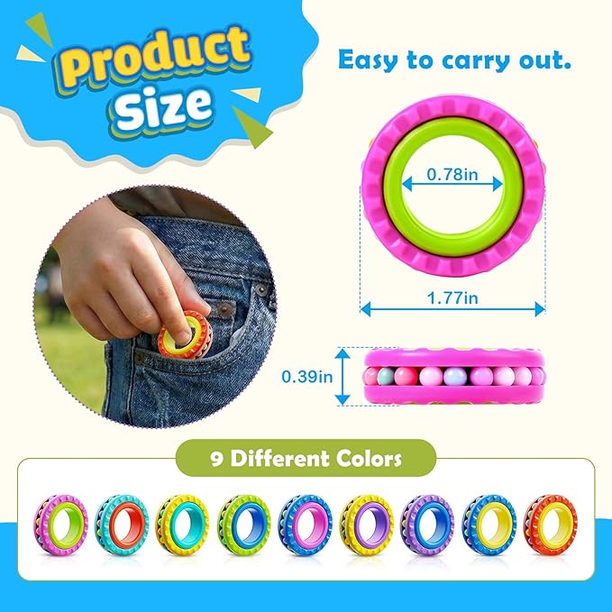 Fidget Toys Sensory Rings for Kids : 9 Pack Multi-Functional Finger Spinner - Fidget Stress Toys for Autism Kids Calming - Small Fidgets for Classroom Prizes - Teens Boys Girls Travel Calm Essentials