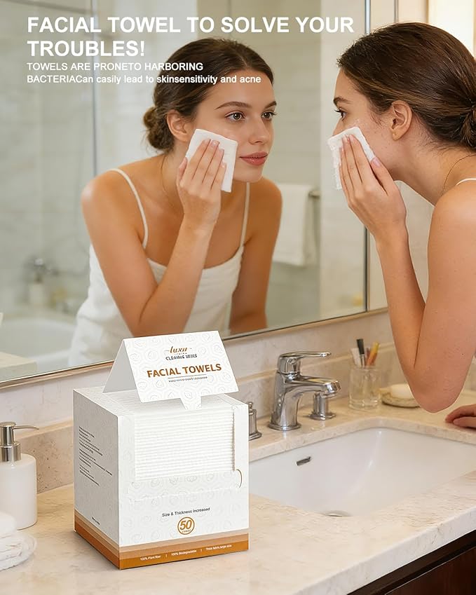 Face Towels,Facial Towels,100 Ct Disposable Face Towel, 9.8"X9.8"Face Cloths, Makeup Remover Face Towelettes Disposable,Disposable Face Cloths for Sensitive Skin,USDA Biobased Clean Face Towel