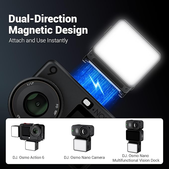 JJC Action 6 LED Light Magnetic Auxiliary Fill Light for DJI Osmo Nano & Action 6 Accessories, Rechargeable IPX5 Waterproof Mini Video Light, Action6 Accessories for Selfie Vlog Recording Lightweight