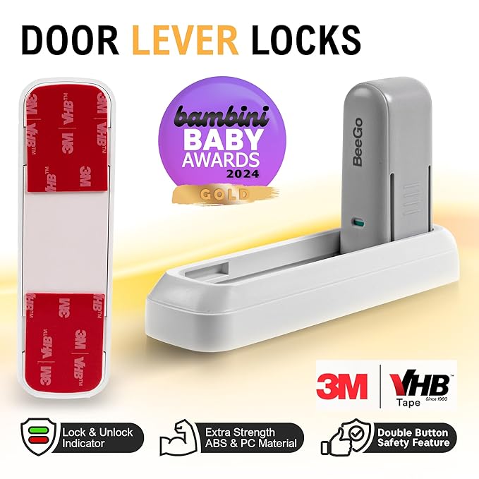 Child Proof Door Lock - 2 Pack Door Lever Locks, No Drilling, 3M Self Adhesive, Kids Safety - Child Locks for Door, Door Handle Child Proof