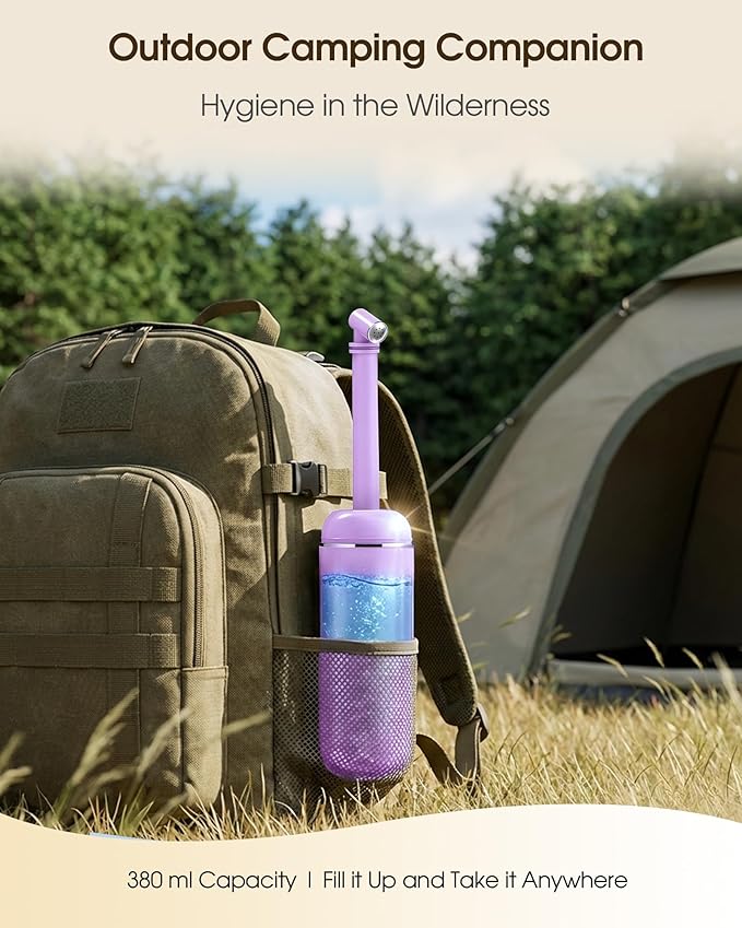 Portable Bidet for Travel & Camping - Manual Squeeze Handheld Peri Bottle for Feminine Hygiene, 3 Leak-Proof Seals, Extendable Sprayer with Rotating Nozzle for Men & Women (Light Purple, General)