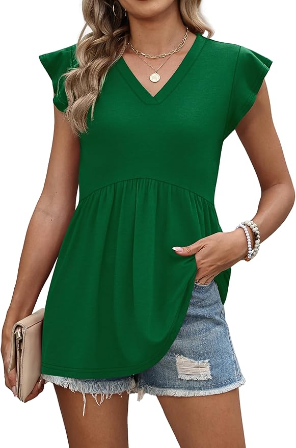WIHOLL Womens Summer Tops 2026 Babydoll Shirts Ruffle Sleeve Spring Outfits Dressy Casual Blouses