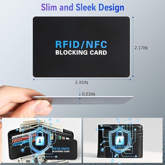 RFID Blocking Card,5Pack Contactless NFC Debit Credit Card Passport Protector blocker,One RFID Card Protects Entire Wallet, without adding bulk Black