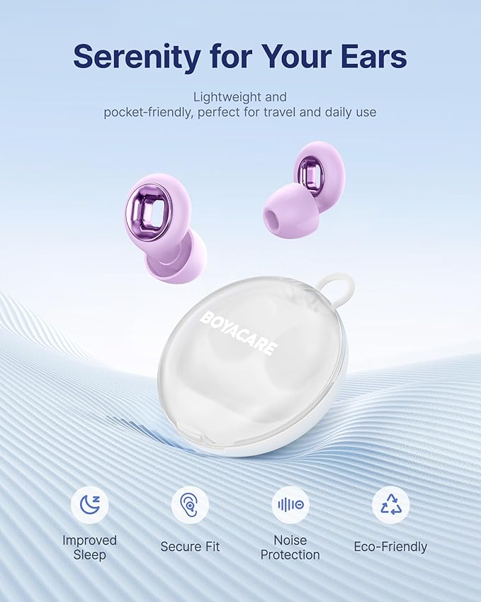 Ear Plugs for Sleeping Noise Cancelling, 45dB Reusable Earplugs for Noise Reduction, Hearing Protection Ear Plugs with 8 Ear Tips, Soft Silicone Earplugs for Sleep, Concerts, Snoring, Study (Purple)