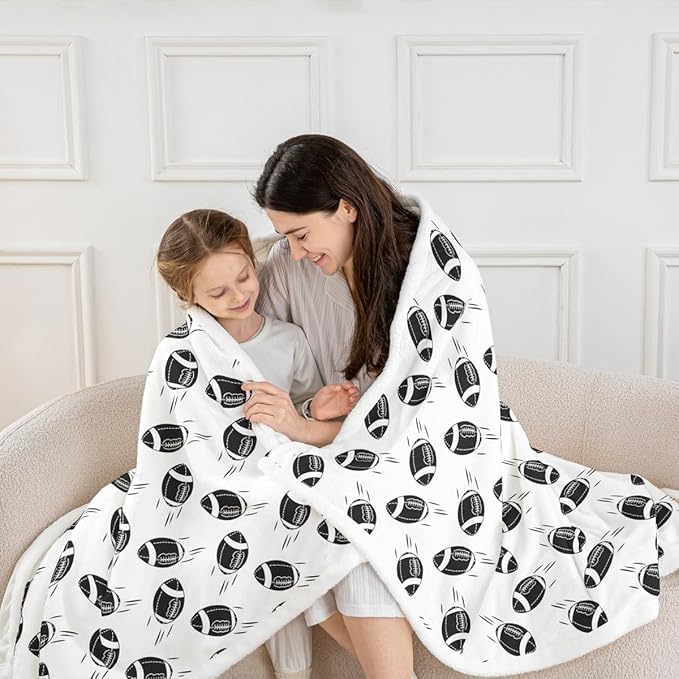 American Football Kids Throw Blanket,Ball Sports Games Competition Bed Blanket for Girls Boys Adults,Cartoon Modern Fashion Fleece Blanket,Black White Fuzzy Blanket,Baby Size (30 x 39 Inches)