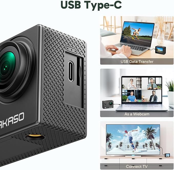 AKASO EK7000 4K30FPS 20MP WiFi Action Camera with 64GB MicroSD Memory Card Bundle EIS Ultra HD 131FT Waterproof Underwater Camera Remote Control 4X Zoom Support External Microphone Black