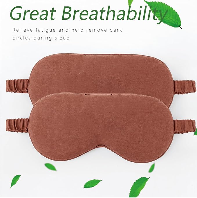 HBHLFZ Sleep Mask 2 Pack - Bamboo Viscose Fiber Sleeping Eye Mask - with Elastic Band/Headband - Comfort Sleeping Shade - for Nighttime Sleeping, Traveling & Napping（Red Curry）