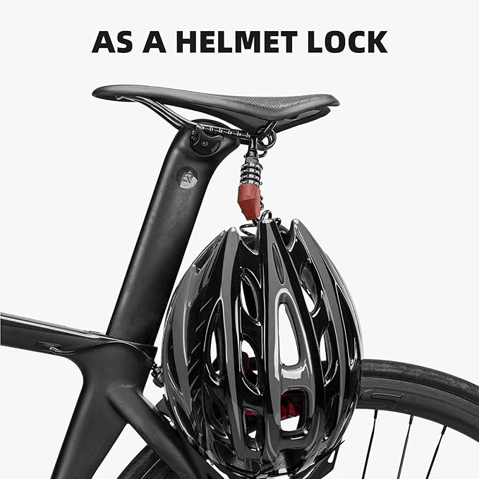 ROCKBROS Motorcycle Helmet Lock Bike Cable Lock Lightweight Bike Lock Combination Small Bicycle Lock Resettable Bike Wheel Lock for Strollers, Luggage (Red)