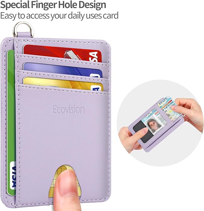 EcoVision Slim Minimalist Front Pocket Wallet, RFID Blocking Credit Card Holder Wallet with Detachable D-Shackle for Men Women