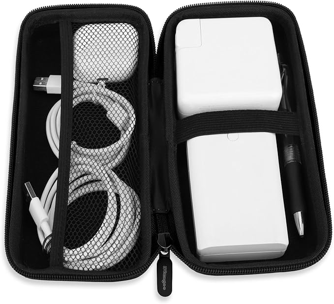 iMangoo Travel Essential Electronics Organizer Pouch Charger Case Shockproof Dual Zipper Power Bank Cables Tech Accessories Purse, Men & Women Travel Must Have Storage Bag, 8.5x4.5x2 inch Black