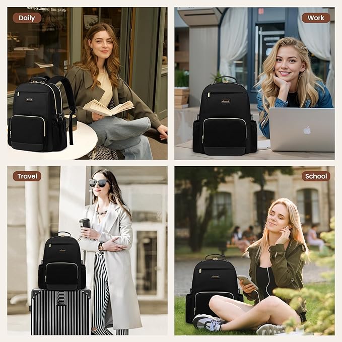 LOVEVOOK Laptop Backpack for Women with Pouch Pocket for Large Capacity Cup,15.6 Inch Laptop Computer Bag Travel Backpack Purse,Waterproof Work Business Backpack College Teacher Bags,Dark Purple