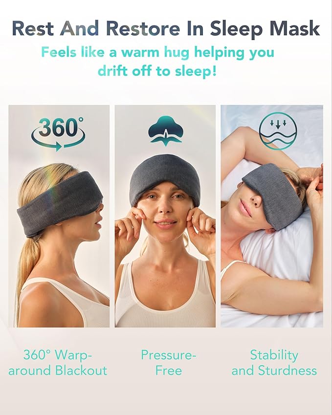 SKG Restore Sleep Mask-100% Sleep Mask Blackout for Men Women, International Travel Essential, Large Size with Wide Width, for Sleep/Travel/Rest/Workshift/Gift