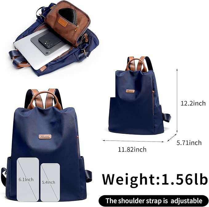Women's Backpack Purse Nylon Anti-theft Casual Water Resistant Lightweight Small Shoulder Bags 2026 for Travle Cute Fashion Camping Bag for Work Daily Going Out Dackpack Ladies Navy Blue