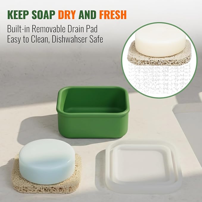 AIMAIAIMAI Shampoo Bar Travel Case Compatible with Kitsch, Leakproof Silicone Small Travel Soap Case with Draining Pad, Portable Soap Container for Gym & Camping, 1 Pack (Mint Green)