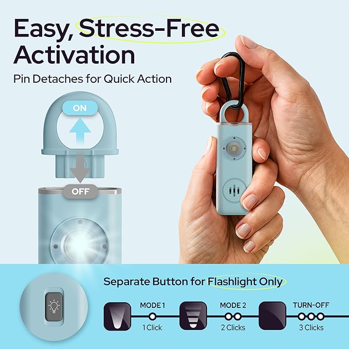 Personal Safety Alarm for Women – 130dB Loud Panic Siren Keychain - Rape Whistle Alternative – LED Light, Carabiner Clip, Low Battery Alert, USB-C Charging Self Defense Alarm by Weten (Blue)
