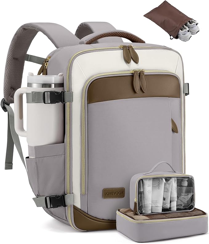 LOVEVOOK Travel Backpack for Women, 40L Carry On Backpack with 3 Packing Cubes,TSA Personal Item Travel Bag Airline Approved, Water Resistant Weekender Overnight Luggage Daypack, Fits 17 Inch Laptop